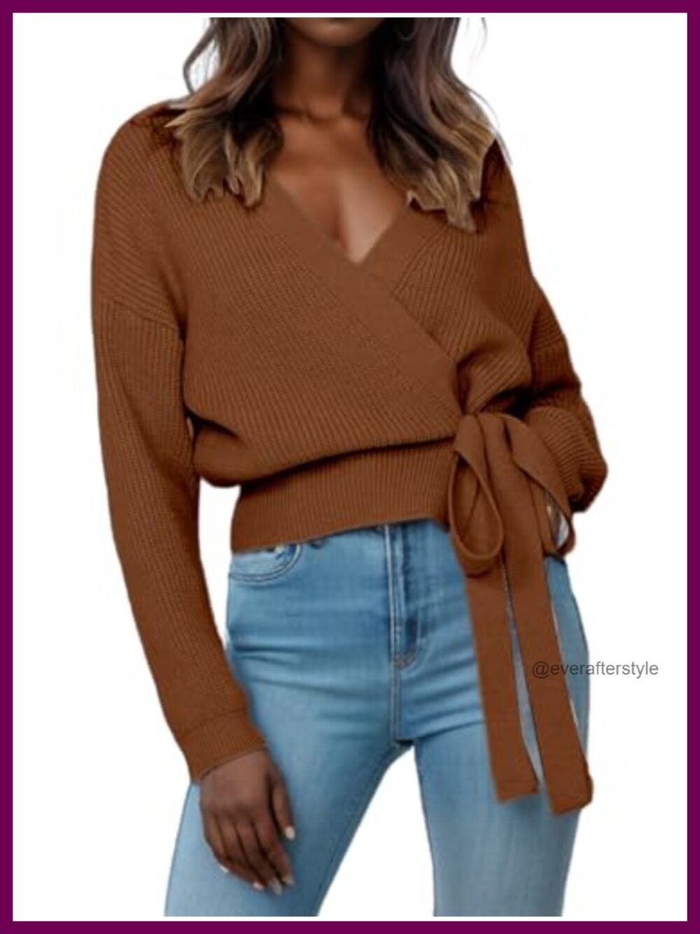 LANSALIRO Women's V Neck Wrap Sweater Pullover Lace Up Knit